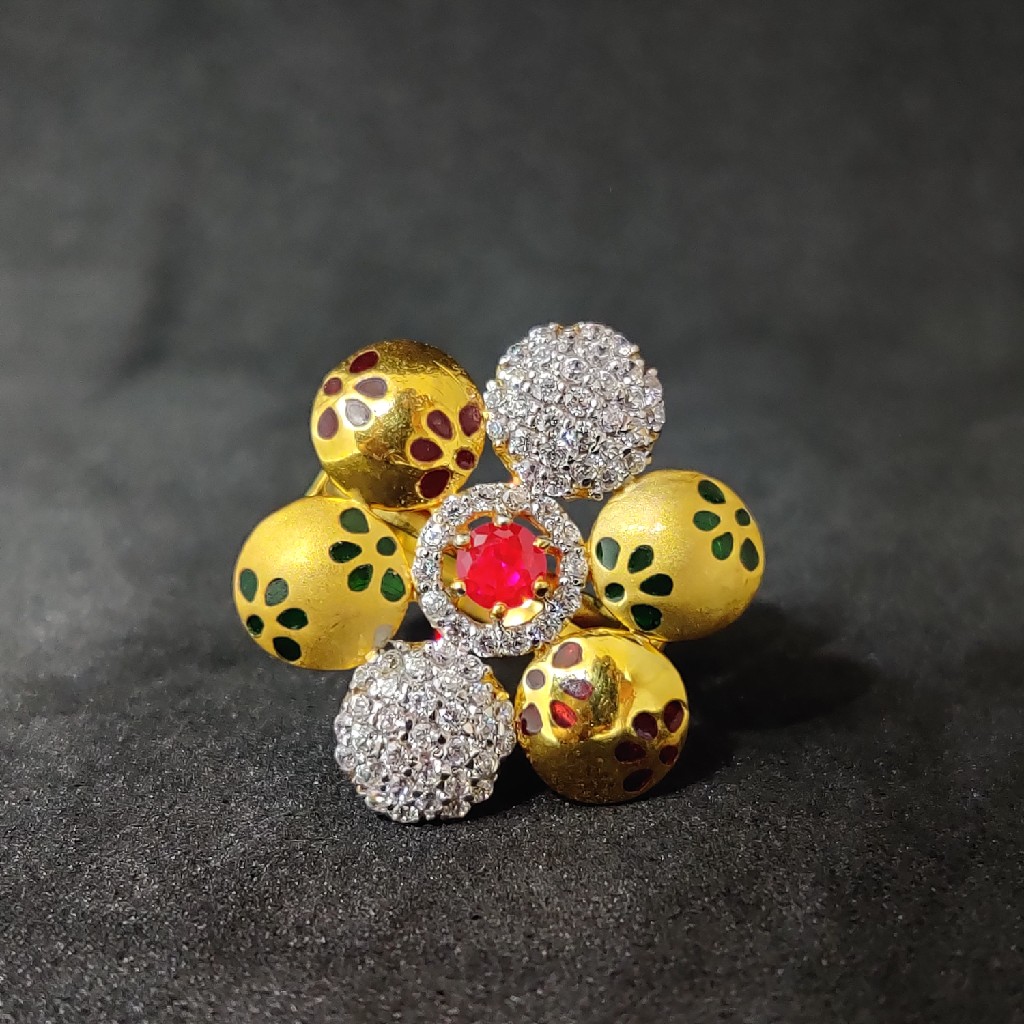 22Kt Meena Design Exclusive Fancy Gold Ring-15022
