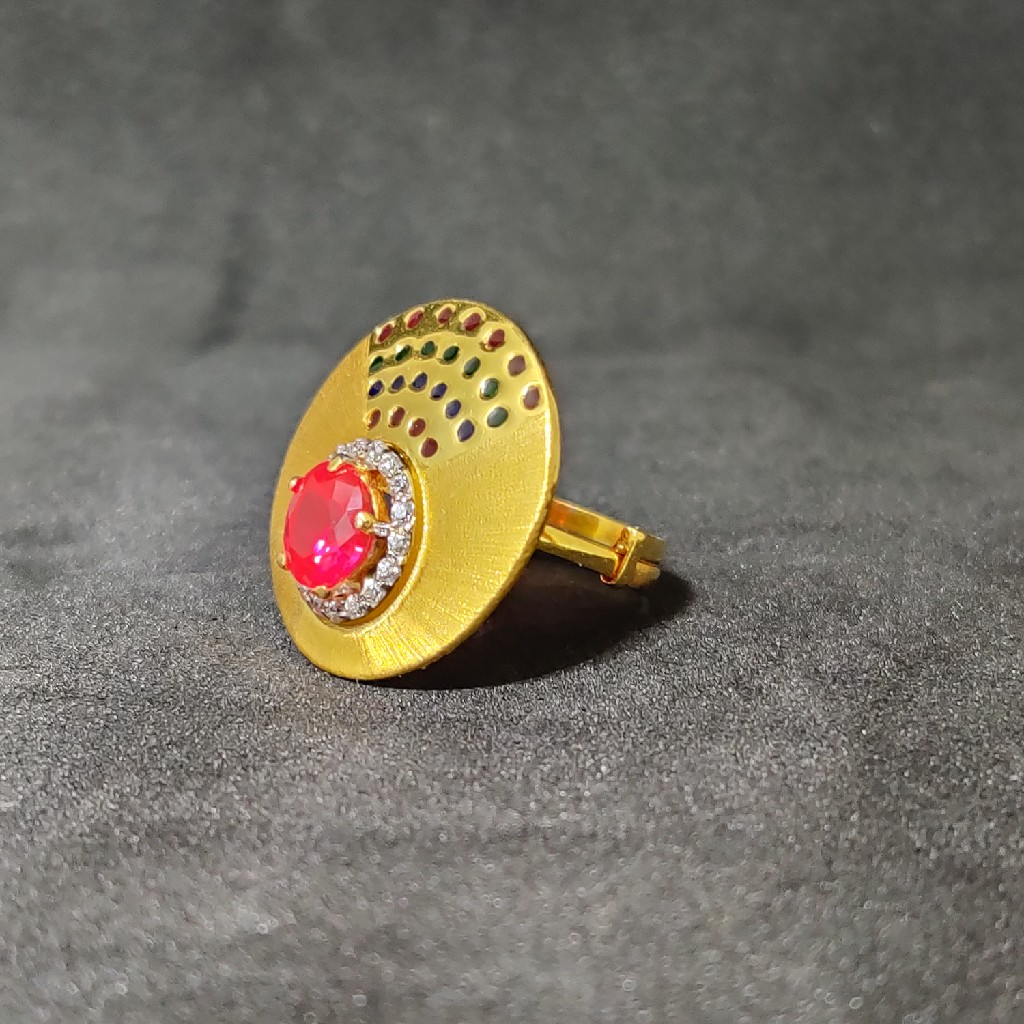 Ladies Exclusive Dull Finishing Colourfull 916 Gold Ring-15021 - Image 3
