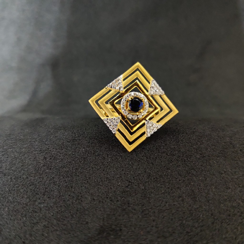 916 Gold Designer Blue Stone Ring-15004