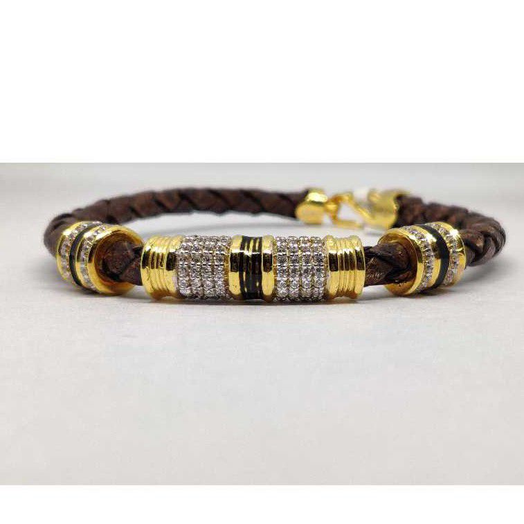 22k Mens Fancy Leather Kada G-4513