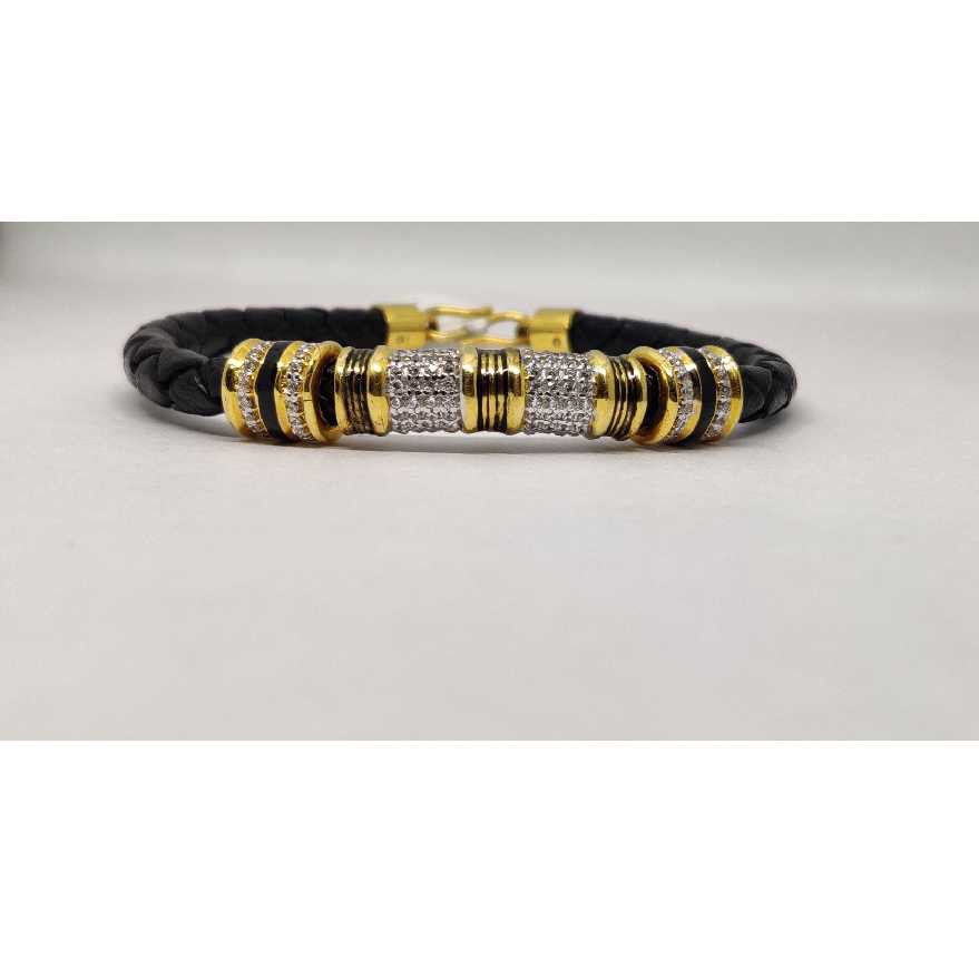 22k Men's Fancy Leather Kada G-4512