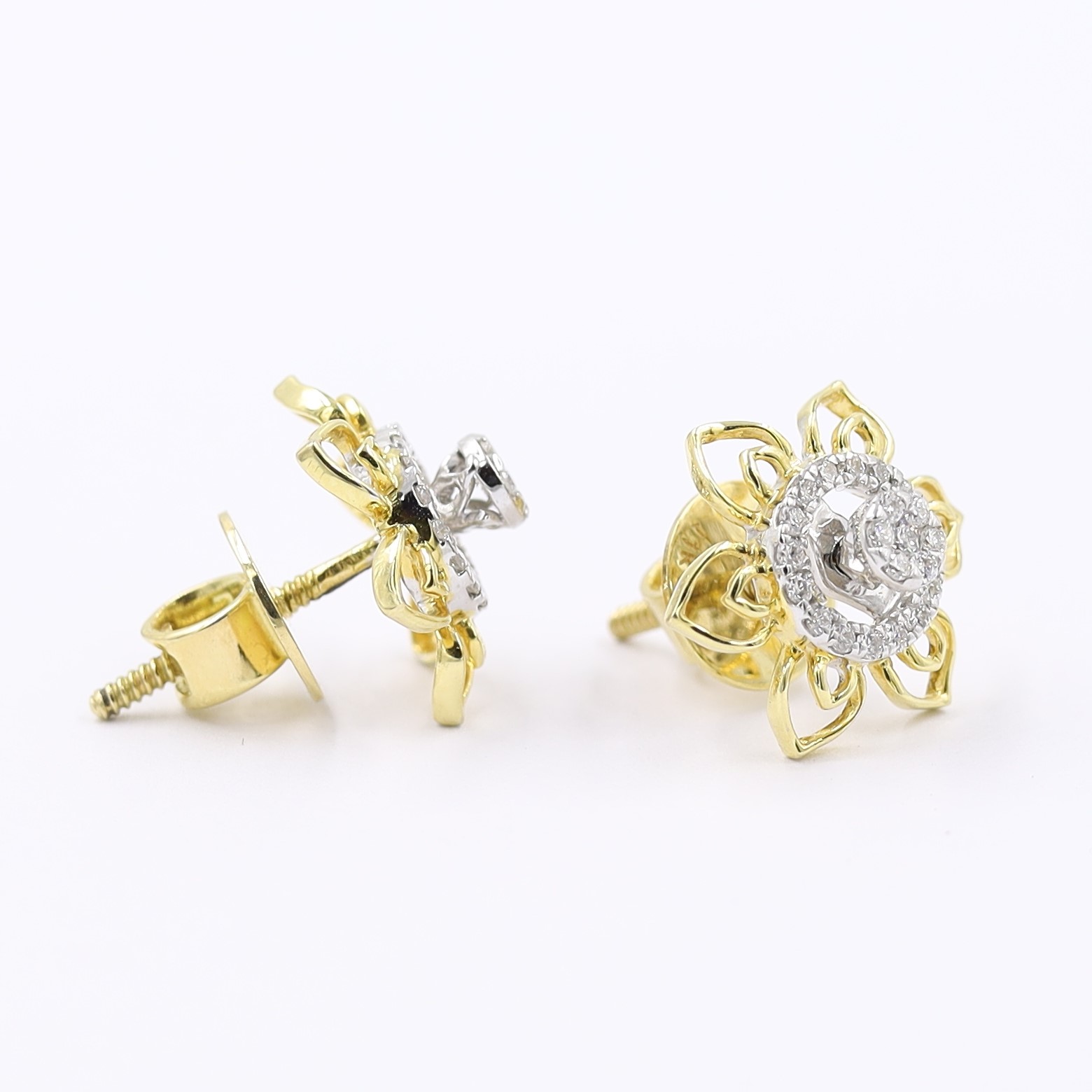 Brilliant Floral Gold And Diamond Stud Earrings