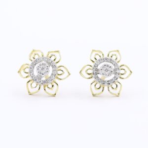 Brilliant Floral Gold And Diamond Stud Earrings