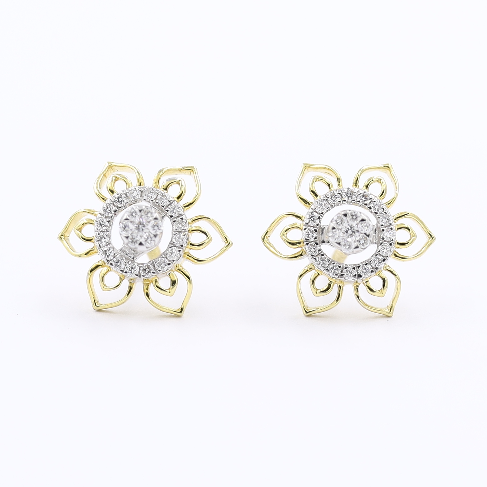 Brilliant Floral Gold And Diamond Stud Earrings