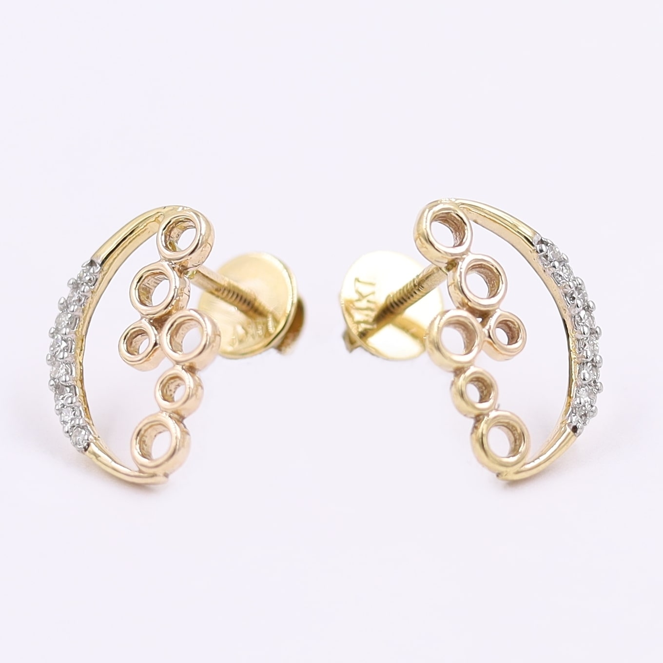 Contemporary 14KT Rose Gold And Diamond Earring