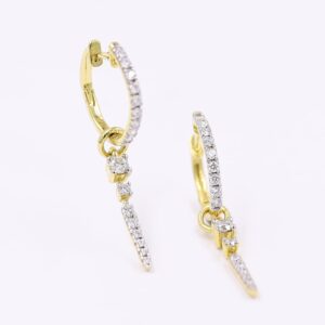 14kt Yellow Gold And Diamond Drop Earrings With Cylindrical Design