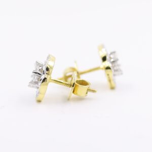 14kt Ethereal Floral Earrings topped with a round pressure-set diamond.