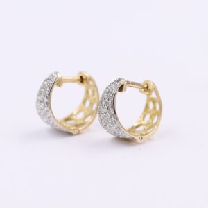 Stylish Geometric Rose Gold And Diamond Hoop Bali Earrings