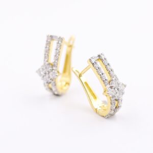 Double Line Flower Diamond Hoop Bali Earrings