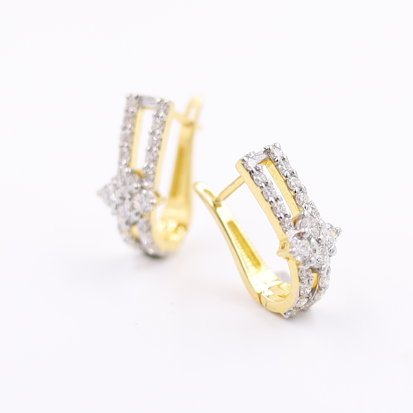 Double Line Flower Diamond Hoop Bali Earrings