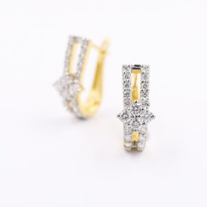 Double Line Flower Diamond Hoop Bali Earrings
