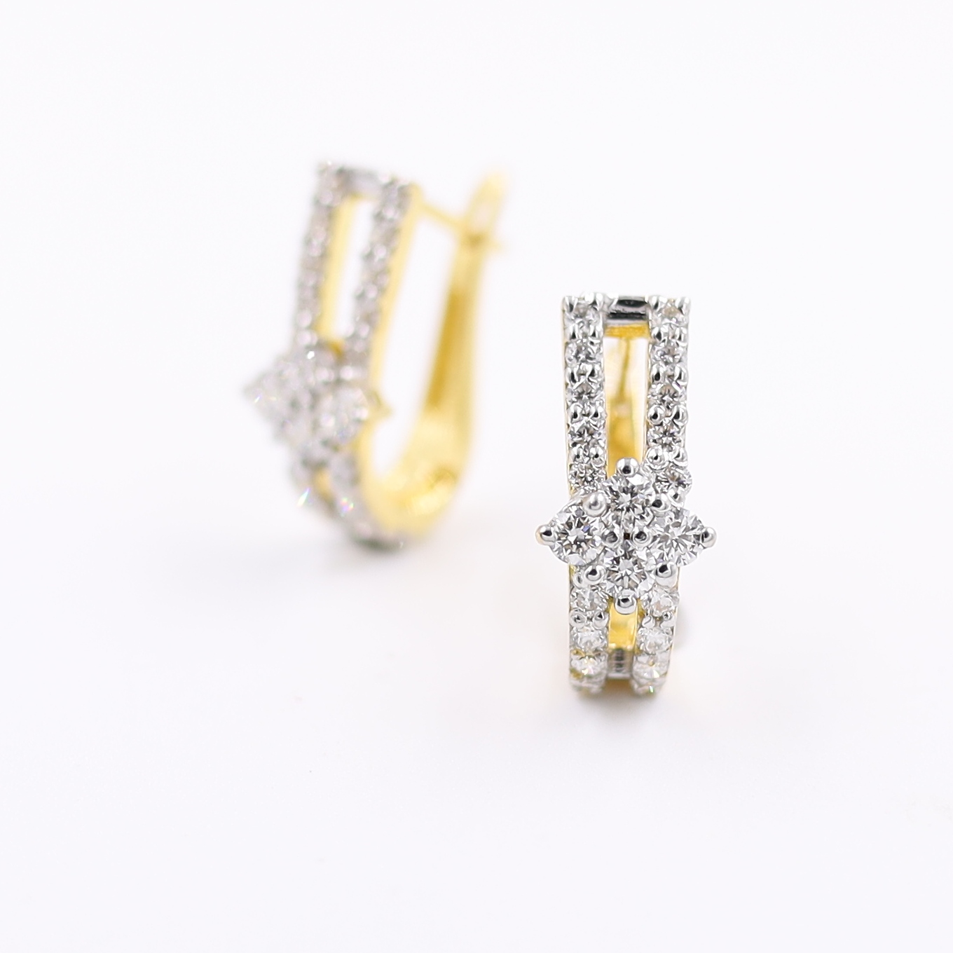 Double Line Flower Diamond Hoop Bali Earrings