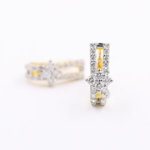 Double Line Flower Diamond Hoop Bali Earrings