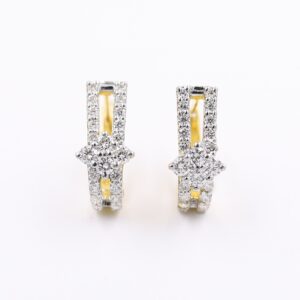 Double Line Flower Diamond Hoop Bali Earrings
