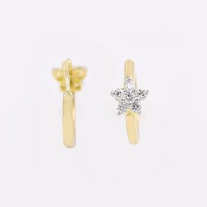 Classic Flower Style Gold And Diamond Bali Earrings