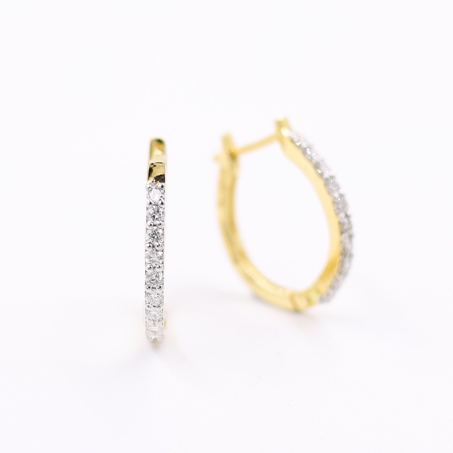 Contemporary 18KT Single Line Diamond Hoop Earrings For Party Wear