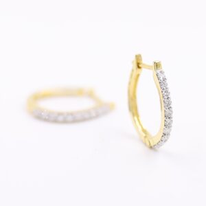 Contemporary 18KT Single Line Diamond Hoop Earrings For Party Wear