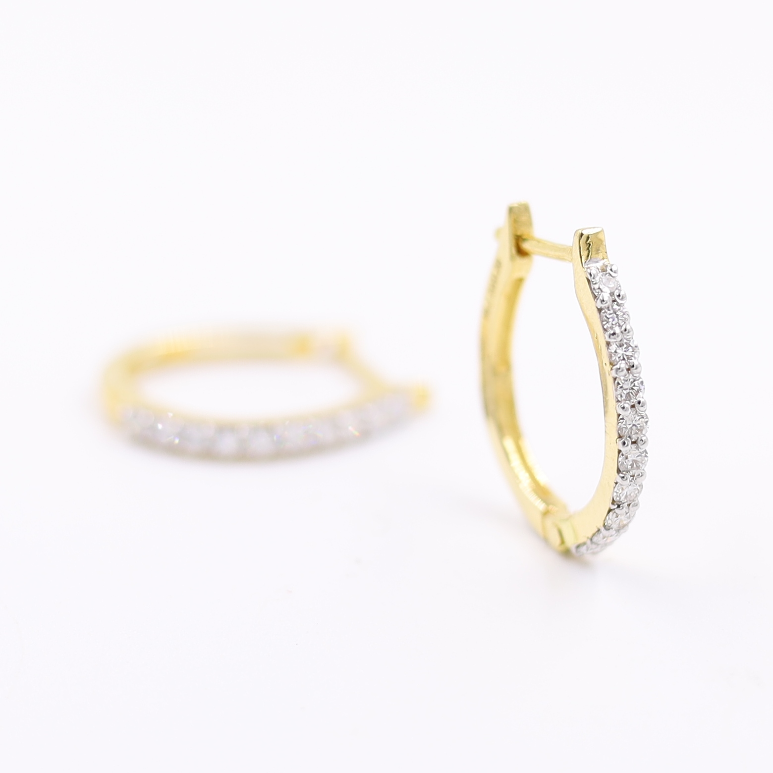 Contemporary 18KT Single Line Diamond Hoop Earrings For Party Wear