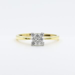 Floral Motif Eight Real Stone Diamond Finger Ring