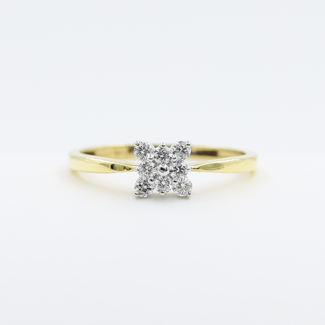 Floral Motif Eight Real Stone Diamond Finger Ring