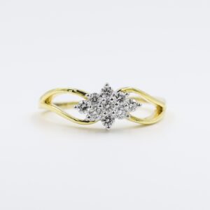 Floral Motif Nine Stone Real Diamond Finger Ring