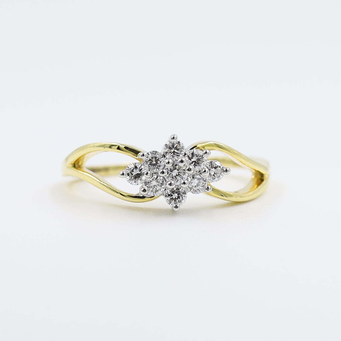 Floral Motif Nine Stone Real Diamond Finger Ring