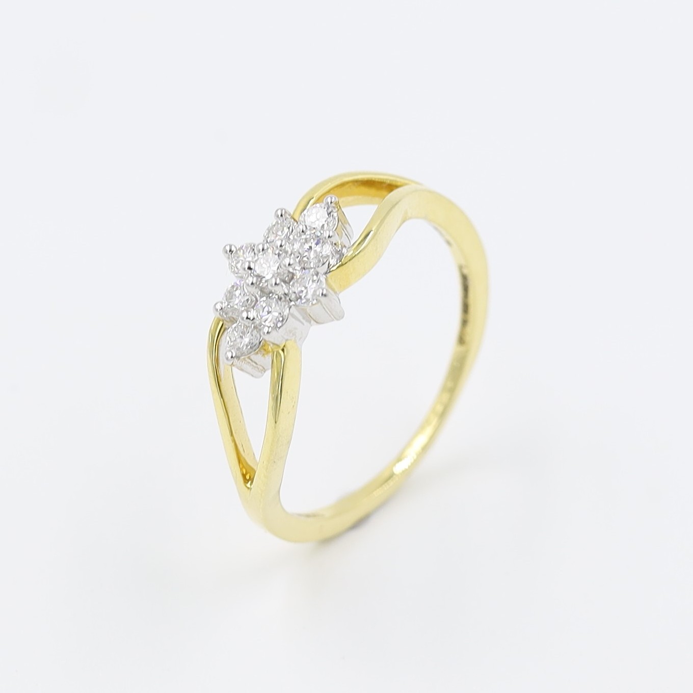 Floral Motif Nine Stone Real Diamond Finger Ring