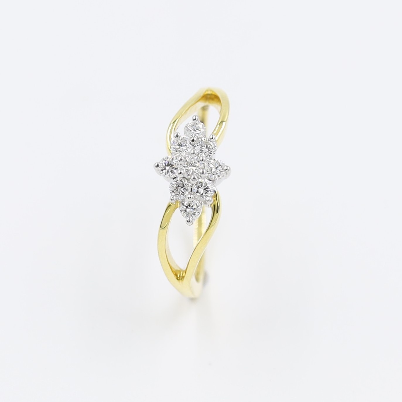 Floral Motif Nine Stone Real Diamond Finger Ring
