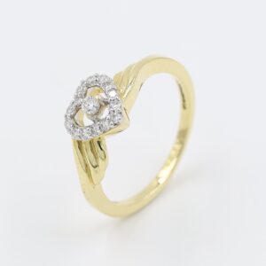 Yellow Gold Romantic Heart Real Diamond Finger Ring