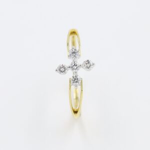 14Kt Yellow Gold Flower Style Natural Diamon Ring with Side Double Side Line