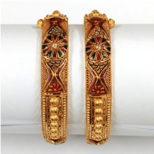 916 Gold Stylish Colorful Jadtar Bangles 007