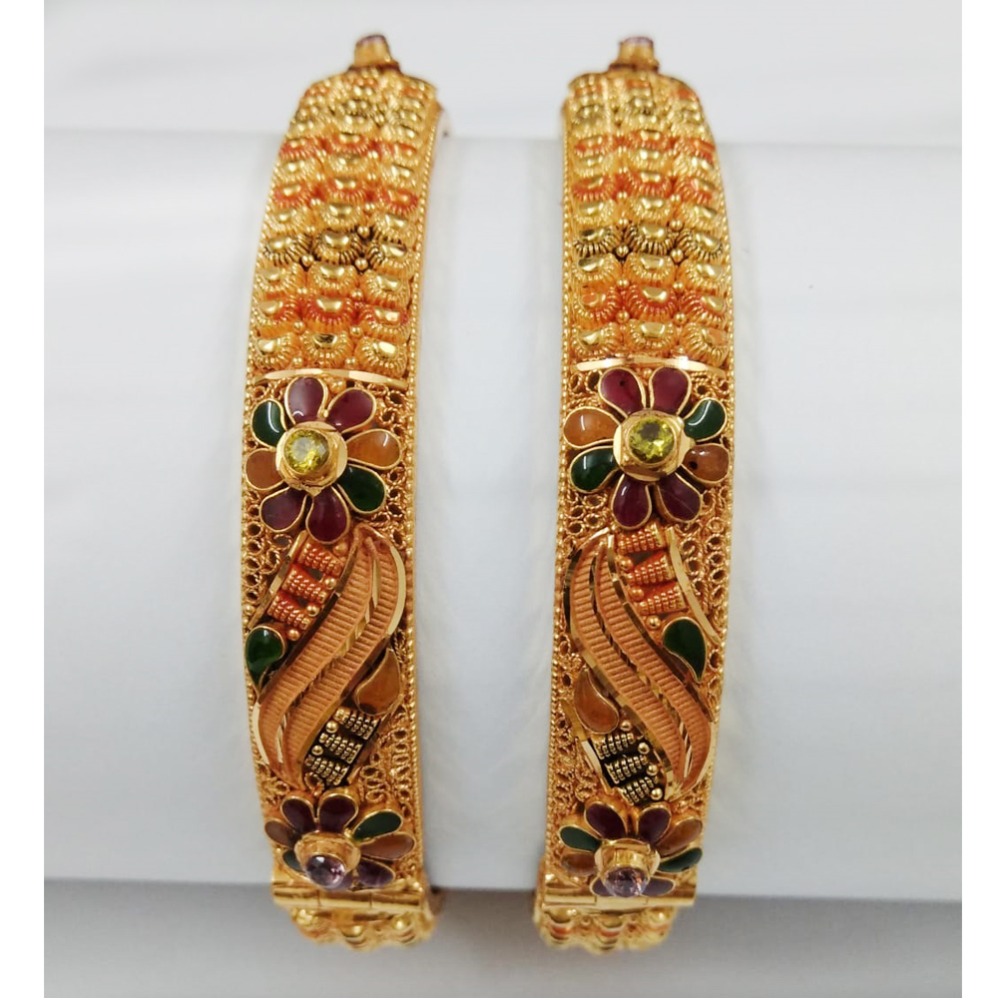 916 Gold Attractive Flower Design Bangles 005