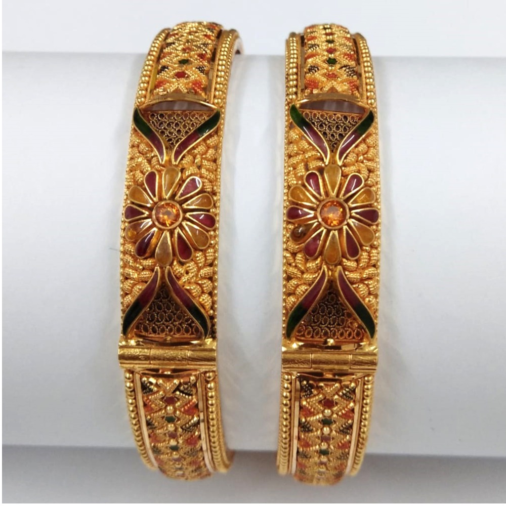 916 Gold Antique Jadtar Wedding Bangles 002