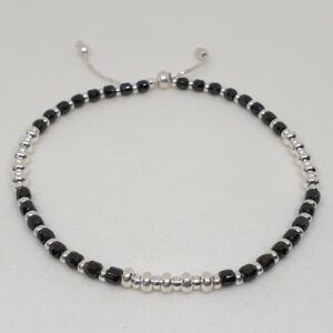 Silver Black Beads Anklet fcps/1126