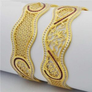 916 Gold Yellow CNC CZ Stone Bangles