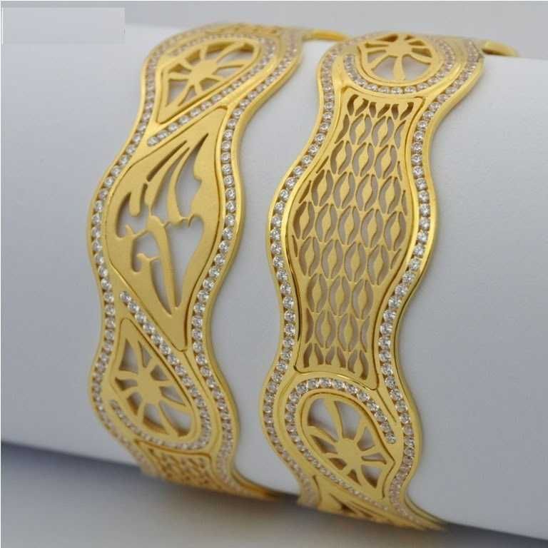 916 Gold Laser CNC CZ Stone Designer Bangles