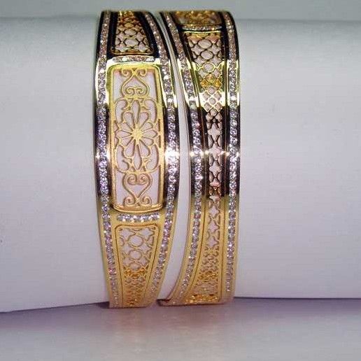 Laser 916 Gold Yellow CNC CZ Stone Bangles