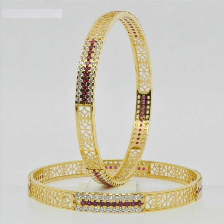 916 Gold Laser CNC CZ Stone Bangles