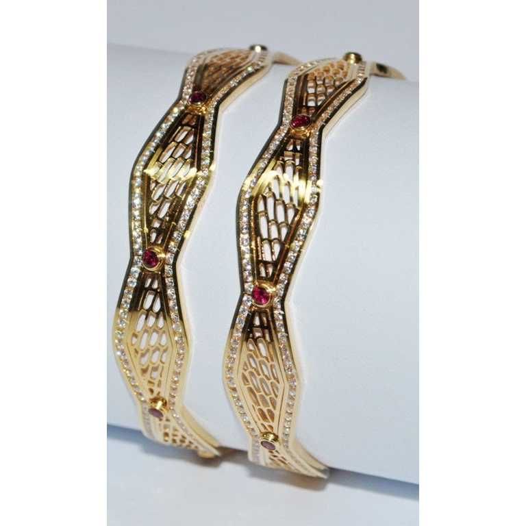 22KT Gold Machine Cut CNC CZ Stone Bangles