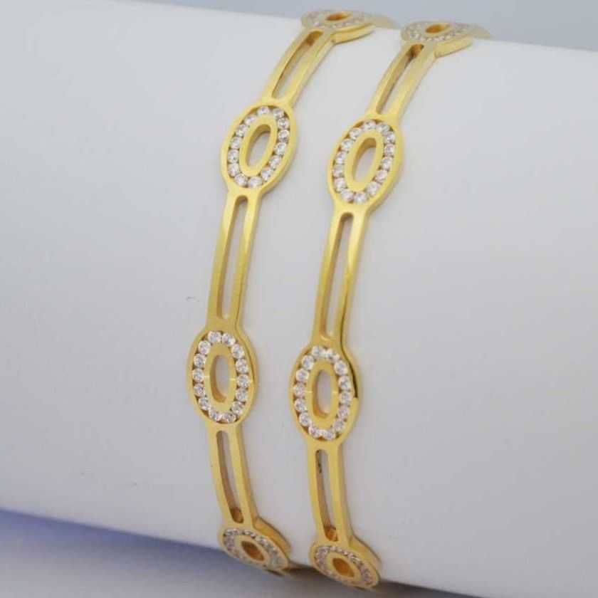 Attractive 22KT Gold Fancy CNC CZ Stone Bangles