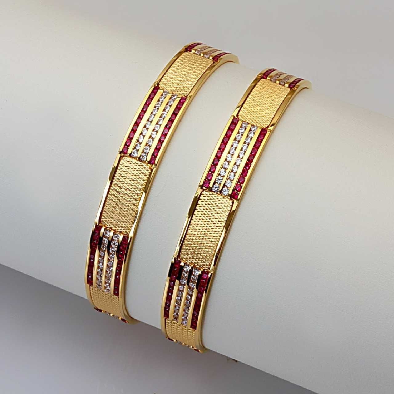Ladies 916 Gold Fancy CNC CZ Stone Bangles