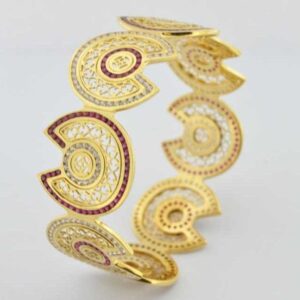 916 Laser Gold Indian CNC CZ Stone Natural Bangles