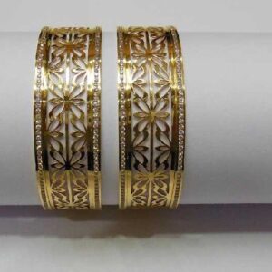 22KT Yellow Gold Indian Laser CNC Stone Bangles