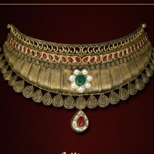 22KT Yellow Gold Ladies Antique Kundan Wedding Necklace