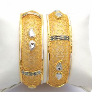 Gold Hallmark Plain + Jali + Polki Bangle - Slj719