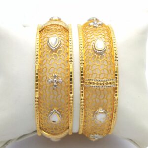 Gold Hallmark Plain + Jali + Polki Bangle - Slj718