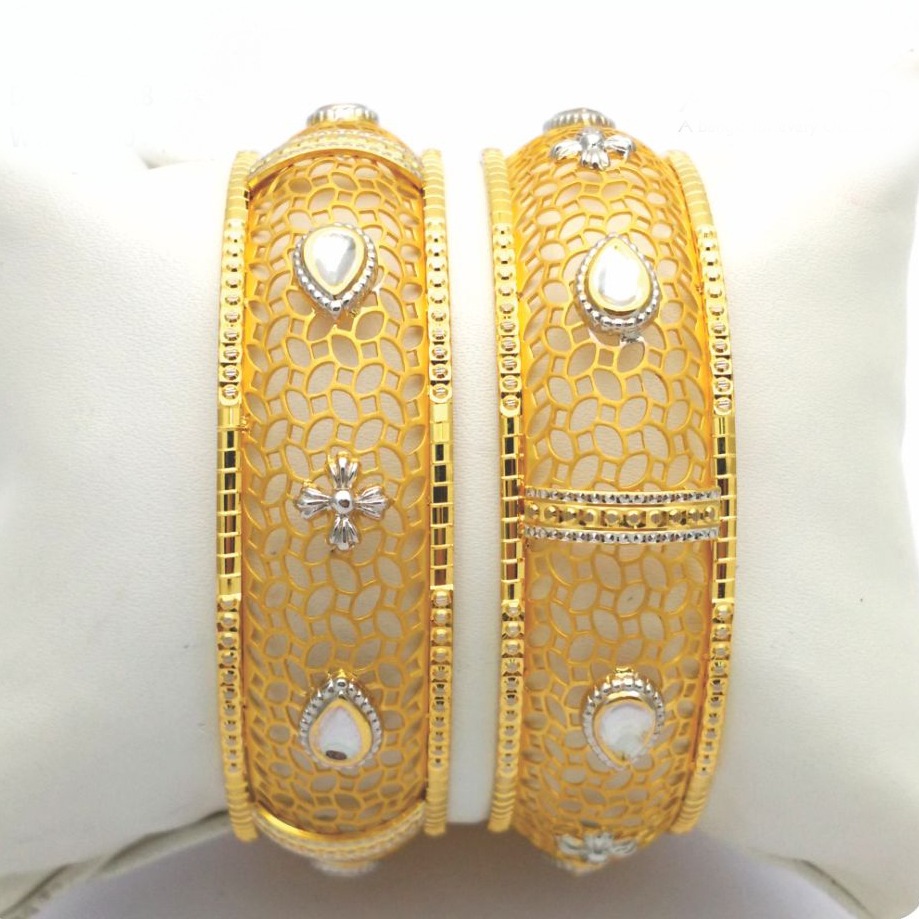 Gold Hallmark Plain + Jali + Polki Bangle - Slj718