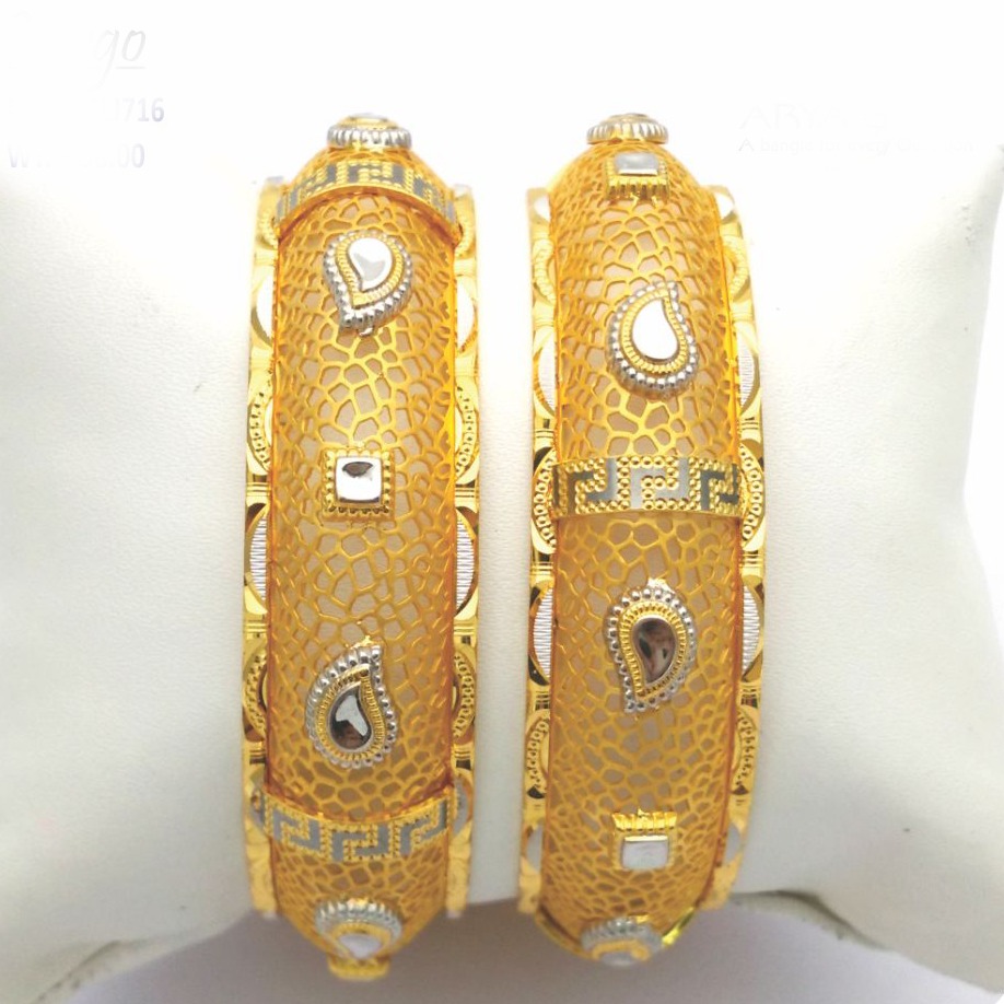 Gold Hallmark Plain + Jali + Polki Bangle - Slj716