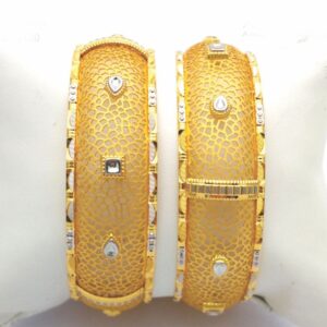 Gold hallmark plain + jali + polki bangle - slj715