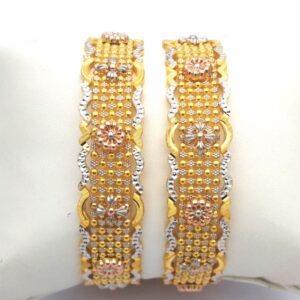 Gold hallmark plain +polki bangle - slj654